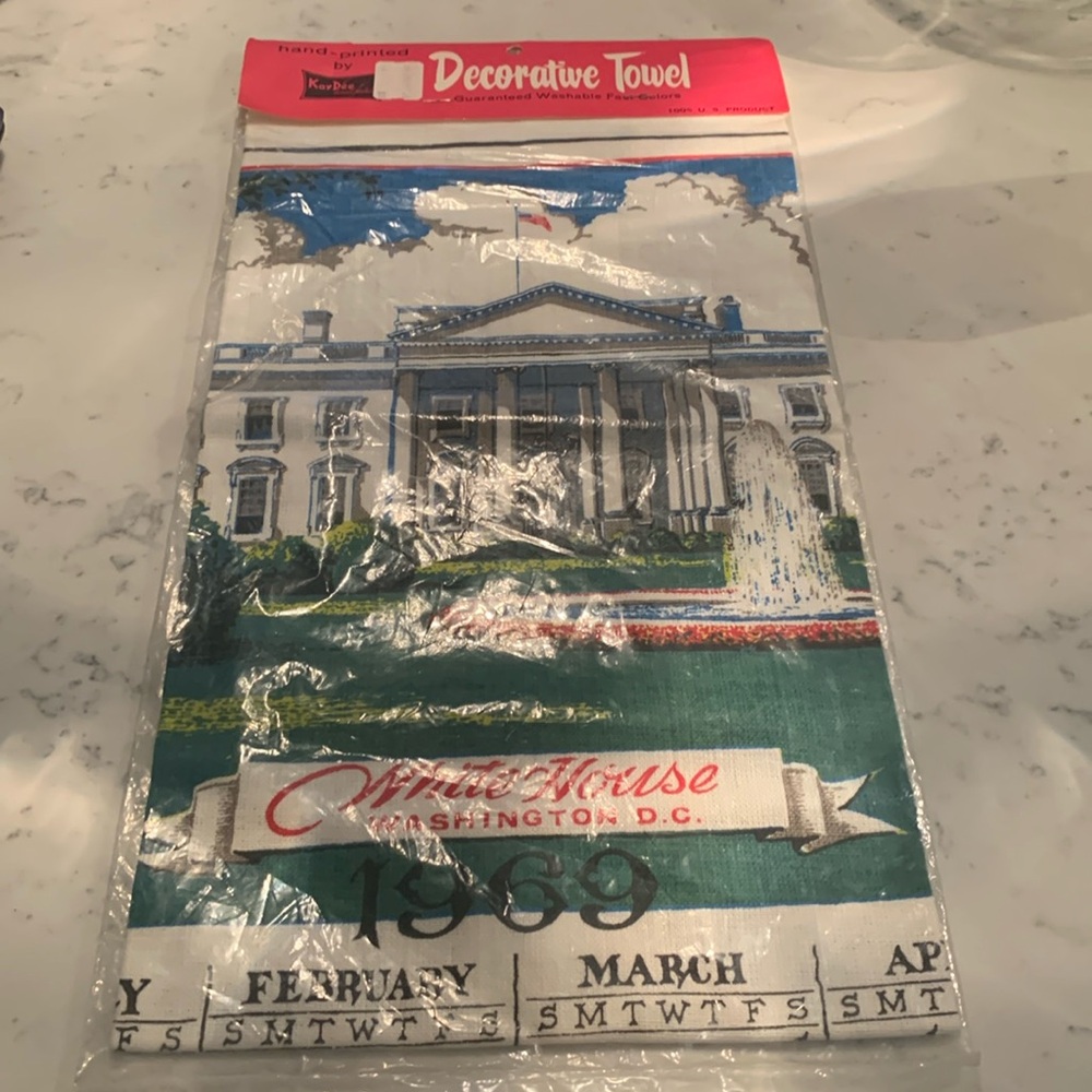 Vintage Kay Dee cotton dish towel 1969 White House NWT